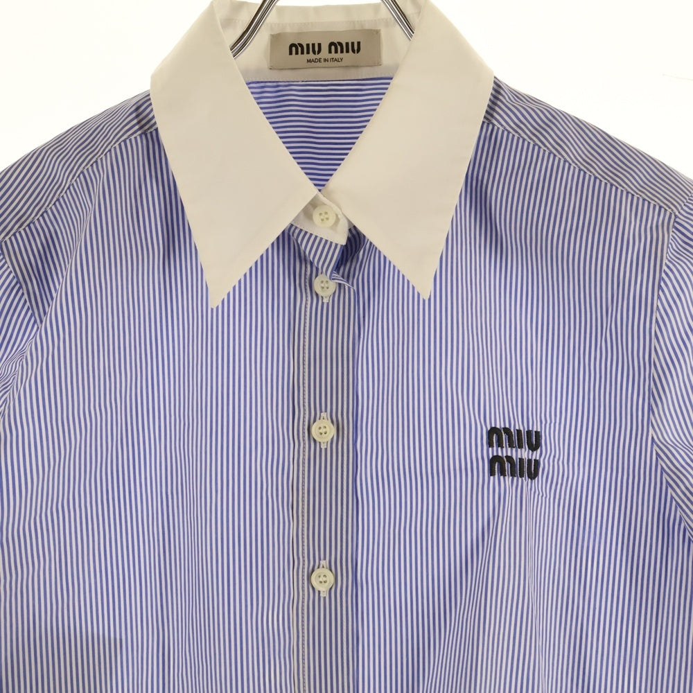 miumiu(ミュウミュウ) 23SS ロゴ刺繍 ストライプ総柄 クロップド