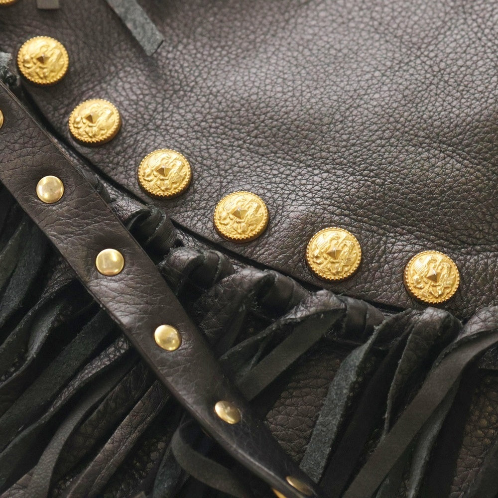 VALENTINO(ヴァレンティノ) ロックスタッズ エンブレム フリンジ レザー ショルダーバッグ ゴールド金具 ブラック GWB00716-AVSF03