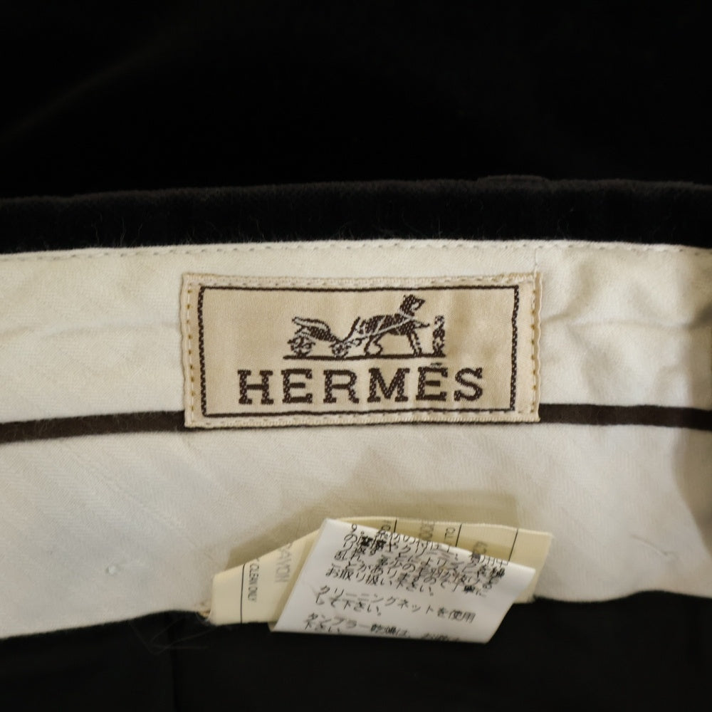 HERMES(エルメス) ベロア ベルベット ノータック スラックスパンツ トラウザーズ ブラック