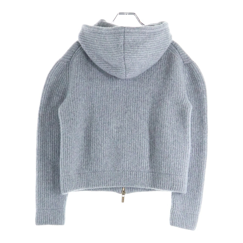 miumiu(ミュウミュウ) 23AW ロゴアップリケ カシミヤフーデッドジップアップショート丈ニットパーカー グレー MMF830