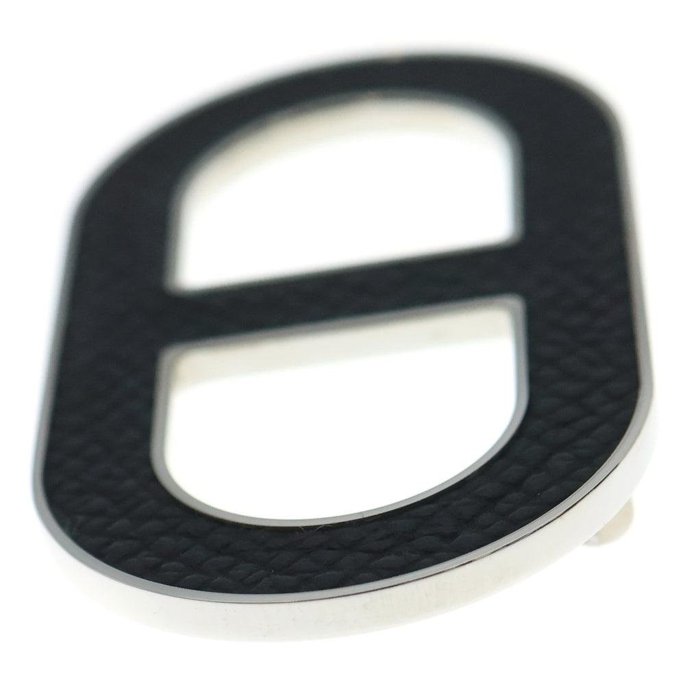 HERMES(エルメス) シェーヌダンクル ブローチ ピンバッジ ブラック レザー シルバー レディース