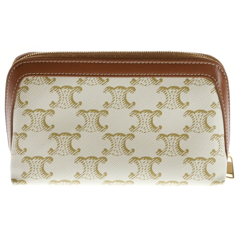 CELINE(セリーヌ) トリオンフ PVC レザー スモールコスメティックポーチ ゴールド金具 ブラウン/ベージュ レディース