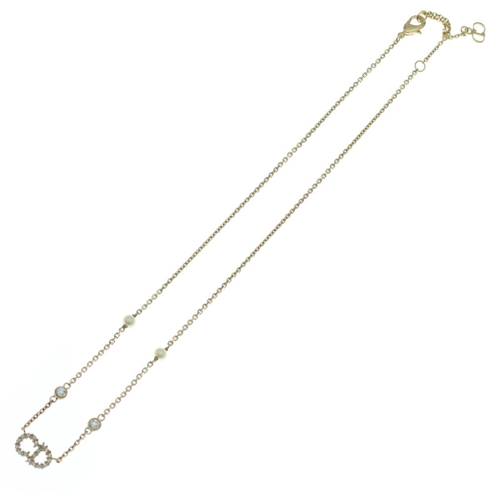 Christian Dior(クリスチャンディオール) CDロゴ パール ラインストーン チェーンネックレス ゴールド レディース