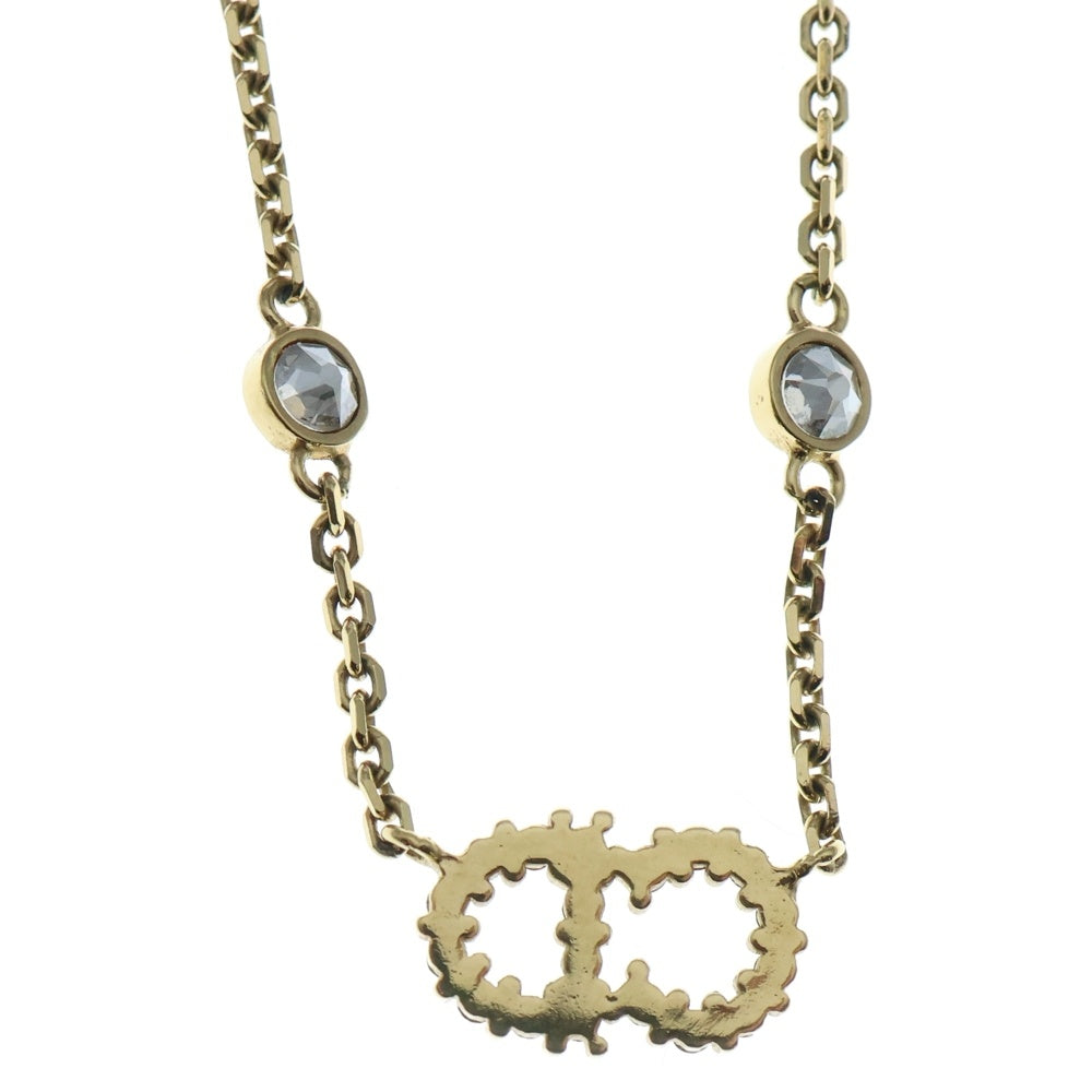 Christian Dior(クリスチャンディオール) CDロゴ パール ラインストーン チェーンネックレス ゴールド レディース