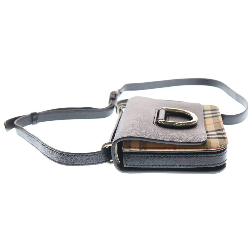 BURBERRY バーバリー Dリング ノバチェック柄 レザー ショルダーバッグ シルバー金具 ブラック/ベージュ BURBERRY(バーバリー) Dリング ノバチェック柄 レザー ショルダー