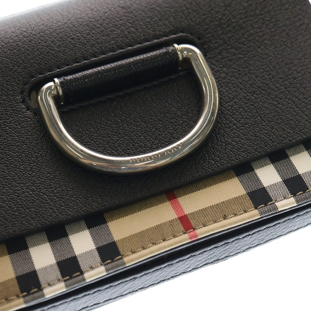 BURBERRY バーバリー Dリング ノバチェック柄 レザー ショルダーバッグ シルバー金具 ブラック/ベージュ BURBERRY(バーバリー) Dリング ノバチェック柄 レザー ショルダー
