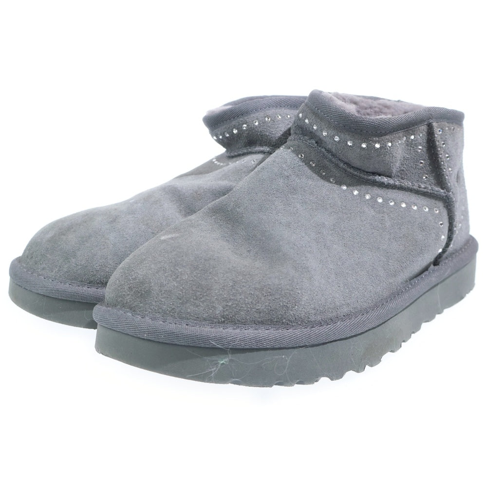 UGG(アグ) Classic Ultra Mini Bling クラシック ウルトラ ミニ ブリング ラインストーン スエードレザー ボアライニング ショートブール シューズ グレー 1119871 レディース