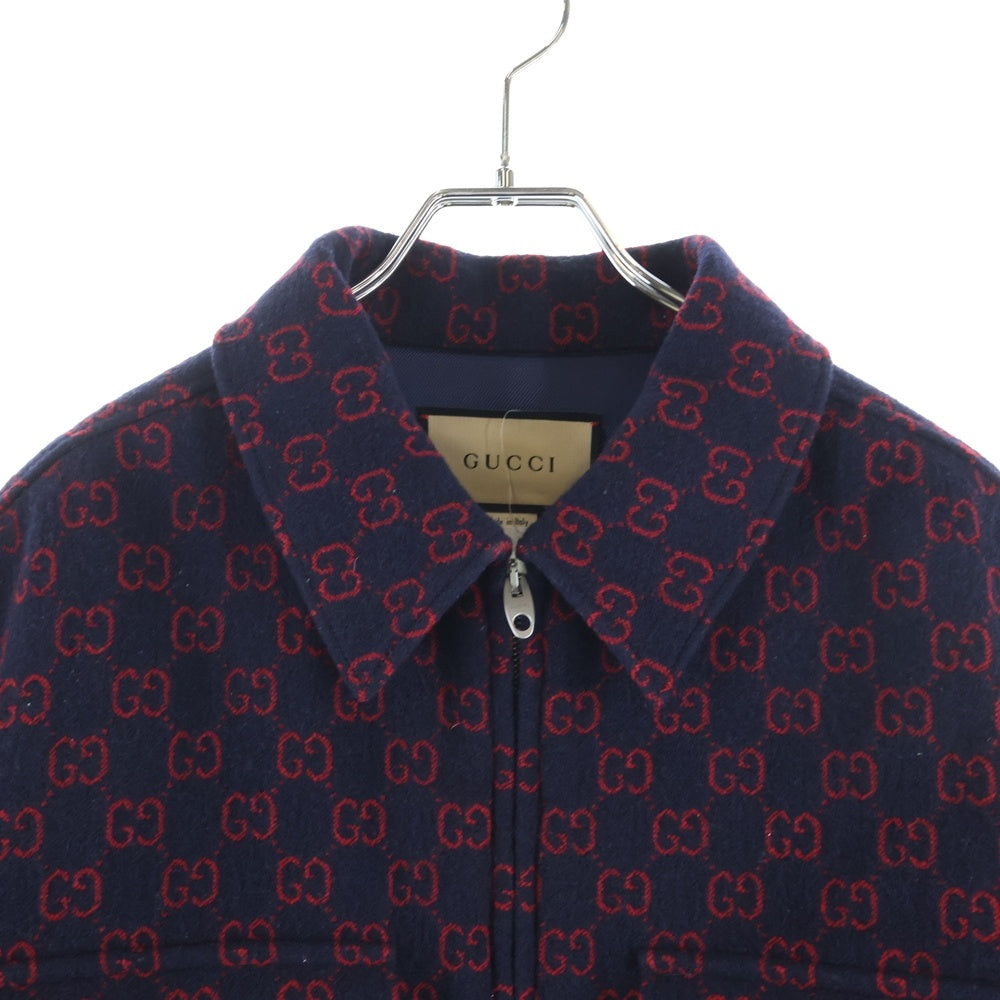 GUCCI(グッチ) GGジャガード総柄 ウール ジップアップジャケット ネイビー/レッド 638807