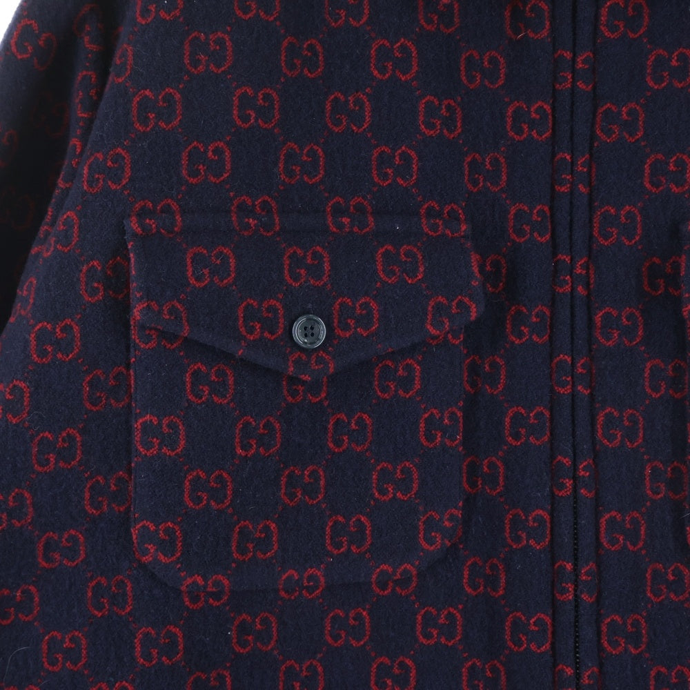 GUCCI(グッチ) GGジャガード総柄 ウール ジップアップジャケット ネイビー/レッド 638807
