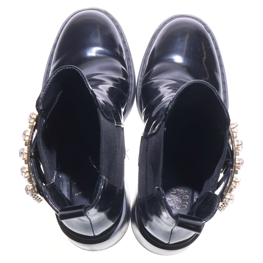 Roger Vivier(ロジェヴィヴィエ) ヴィヴレンジャー ストラスバックル パテントレザー サイドゴア チェルシー アンクル ショートブーツ シューズ ゴールド金具 ブラック レディース