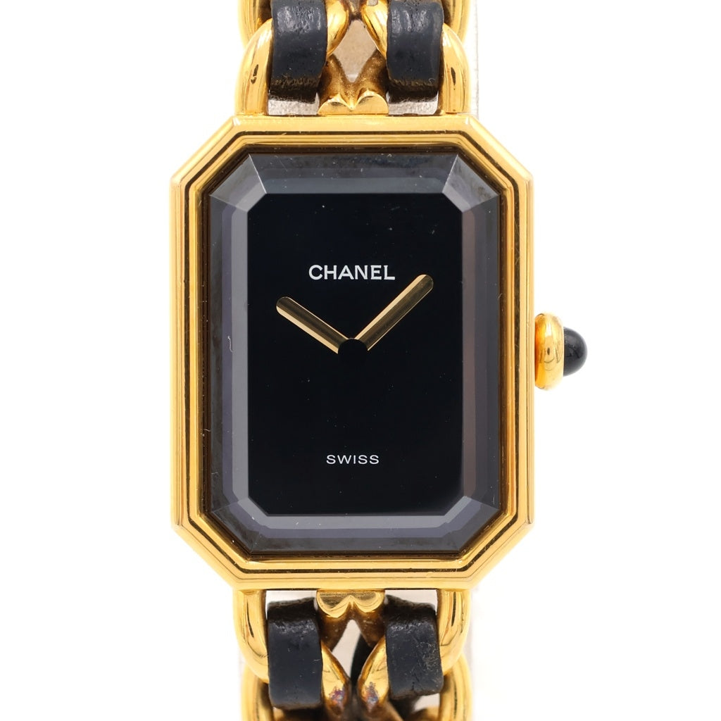CHANEL(シャネル) プルミエールS 黒文字盤 GP×レザー/QZ クォーツ 電池式 腕時計 H0001