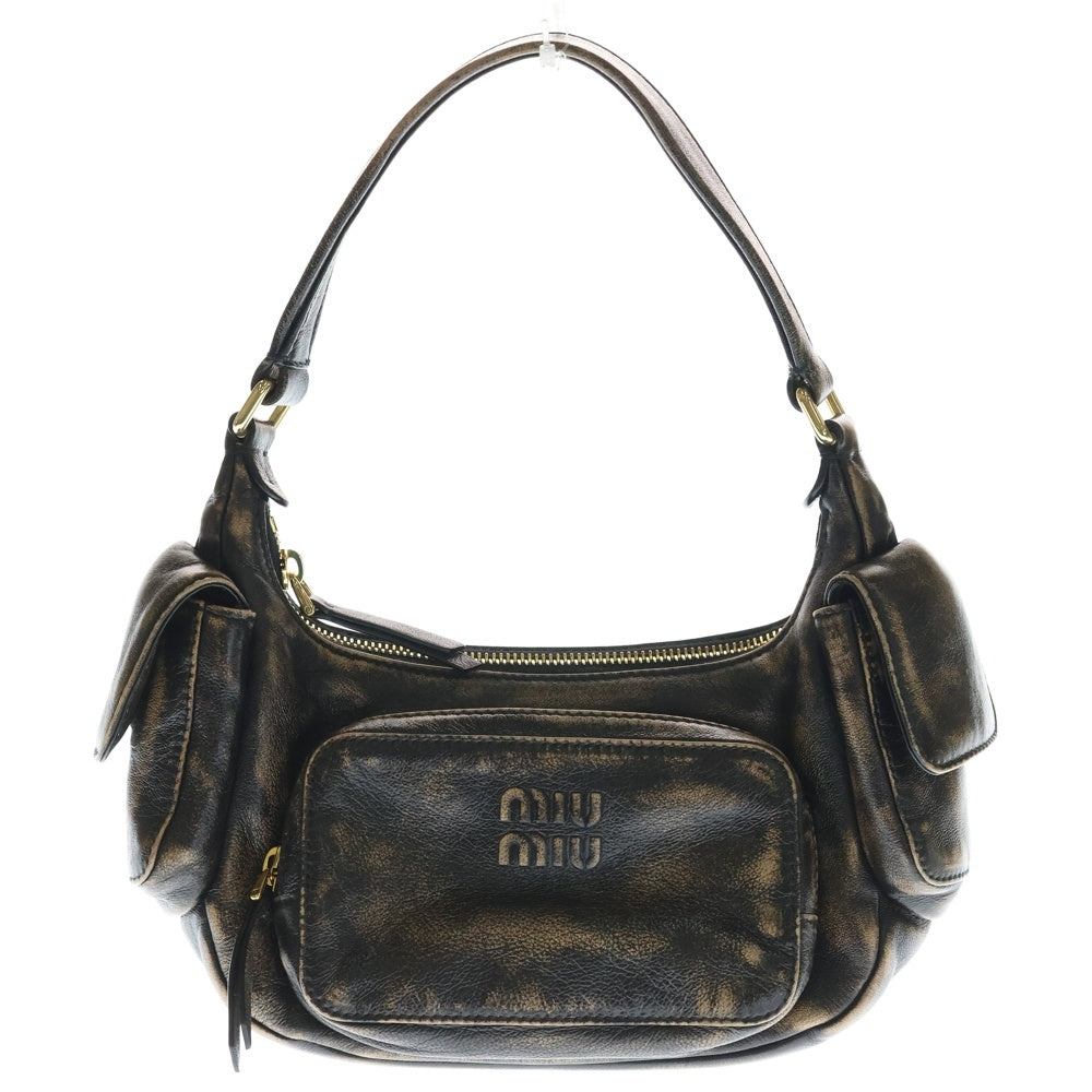 miumiu(ミュウミュウ) ポケットバッグ ハンドバッグ ブラウン レザー 5BC146 ゴールド金具 レディース