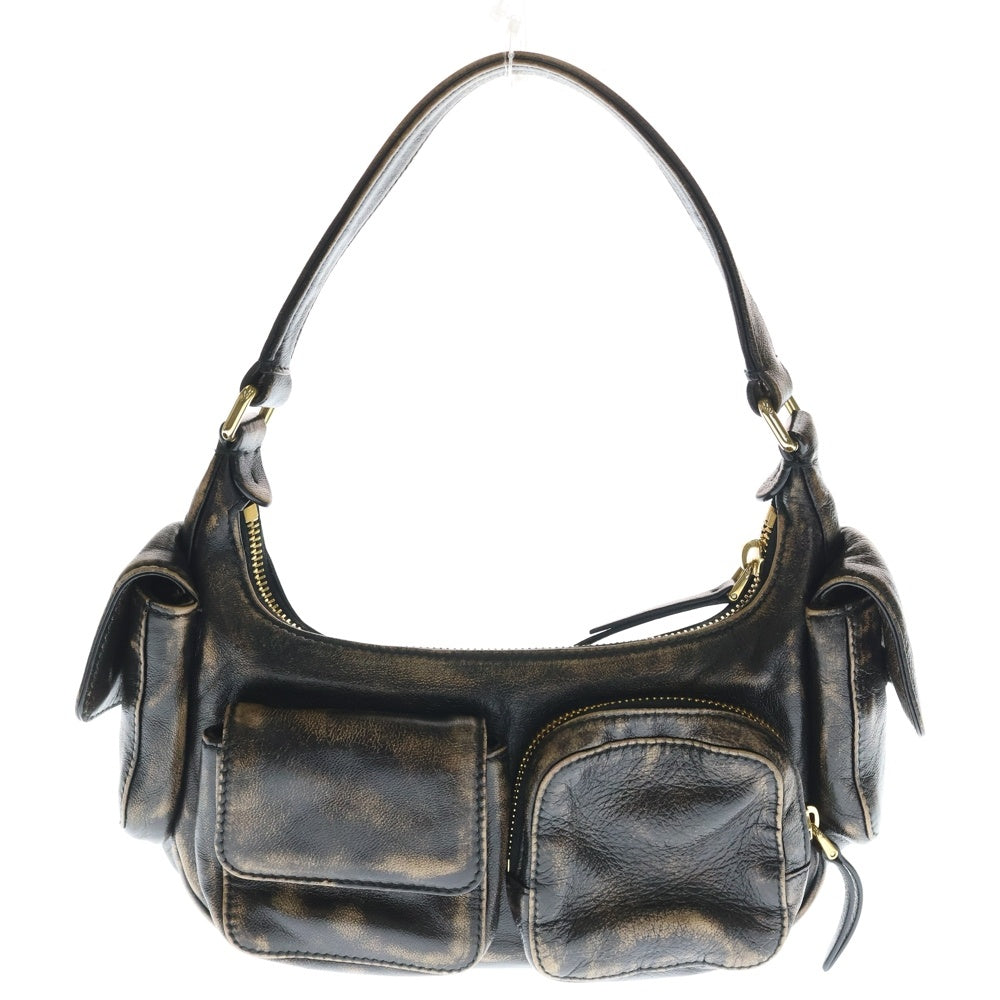 miumiu(ミュウミュウ) ポケットバッグ ハンドバッグ ブラウン レザー 5BC146 ゴールド金具 レディース