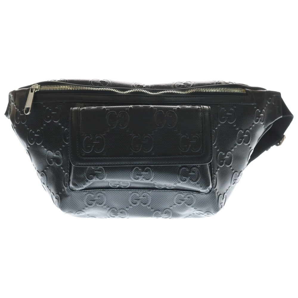 GUCCI(グッチ) GGエンボス ベルトバッグ ボディバッグ ウエストバッグ ブラック レザー 645093 シルバー金具