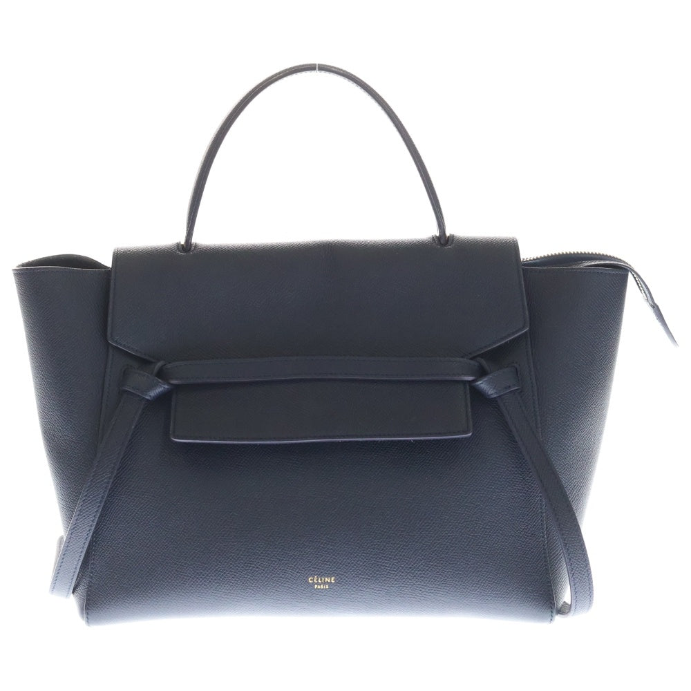 CELINE(セリーヌ) ベルトバッグミニ 2WAYバッグ ハンドバッグ ショルダーバッグ ネイビー レザー ゴールド金具