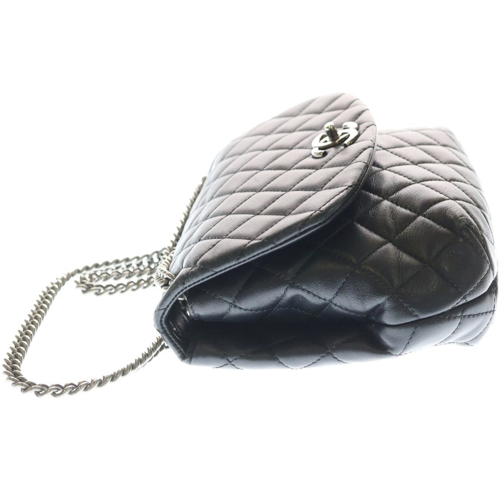 CHANEL(シャネル) マトラッセ ダブルチェーン ショルダーバッグ ブラック カーフスキン シルバー金具 レディース