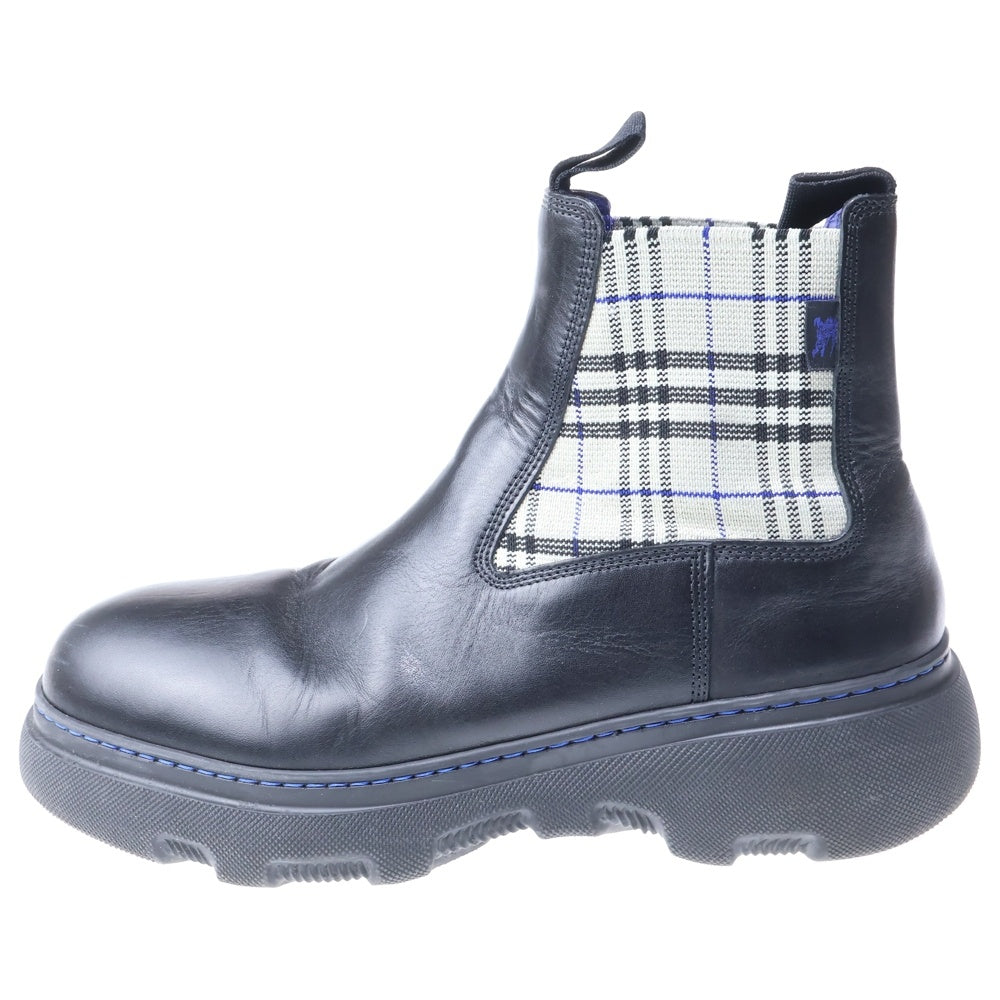 BURBERRY(バーバリー) レザークリーパーロー チェルシー ノバチェック柄サイドゴア ショート ブーツ ブラック