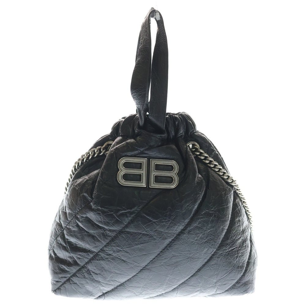 BALENCIAGA(バレンシアガ) BBロゴ クラッシュ キルティング チェーンショルダーバッグ ブラック カーフレザー 781796 シルバー金具