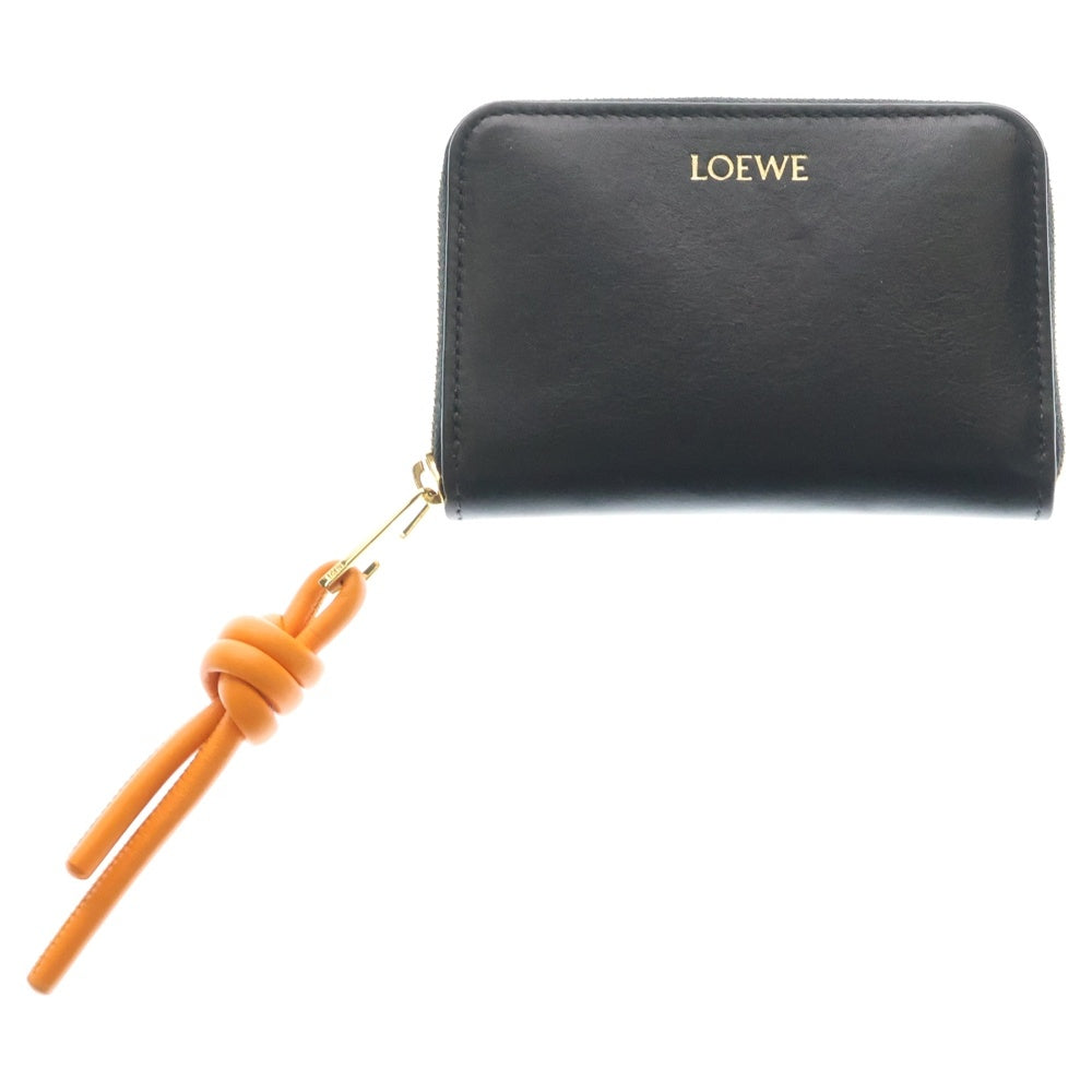 LOEWE(ロエベ) ジップ コインパース コインケース ミニ財布 ブラック×オレンジ シャイニーナパカーフ ゴールド金具