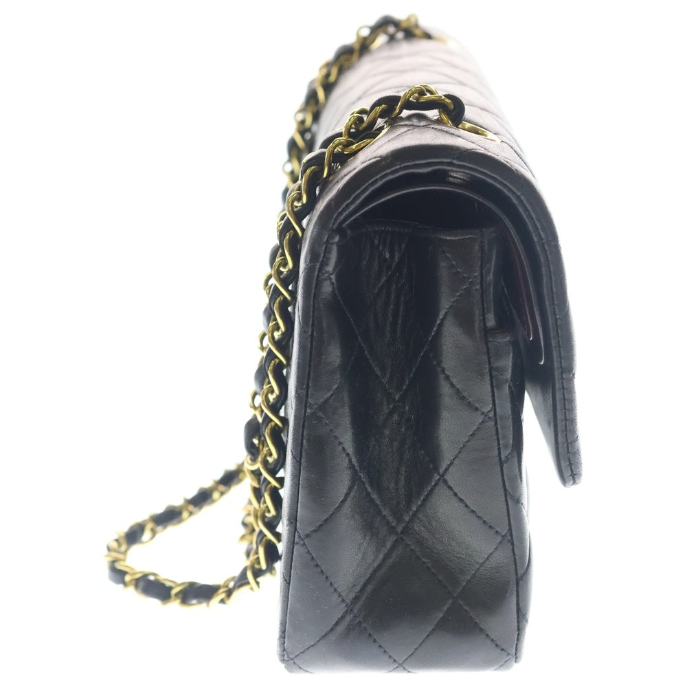 CHANEL(シャネル) マトラッセ25 ダブルフラップ ダブルチェーン ショルダーバッグ ブラック ラムスキン ゴールド金具 レディース