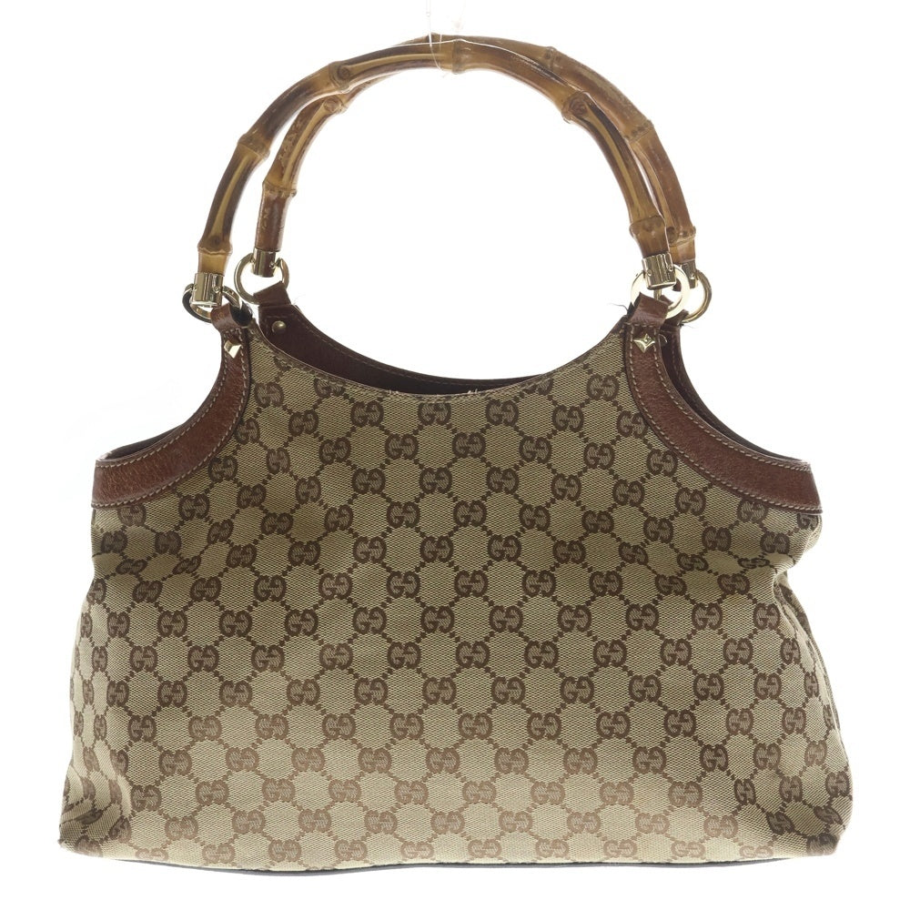GUCCI(グッチ) バンブー GGキャンバス ハンドバッグ トートバッグ ブラウン×ベージュ レザー×キャンバス 137395 ゴールド金具 レディース