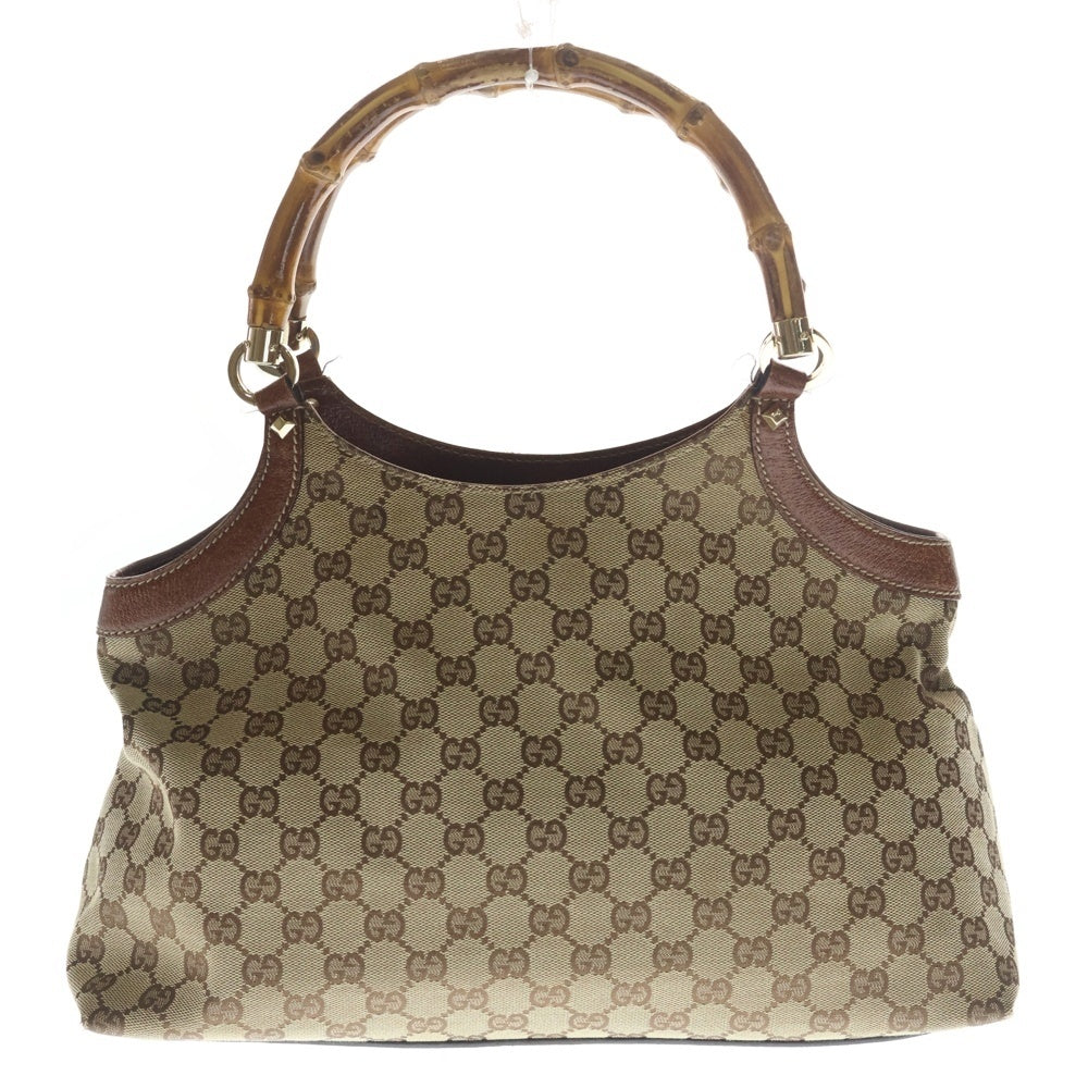 GUCCI(グッチ) バンブー GGキャンバス ハンドバッグ トートバッグ ブラウン×ベージュ レザー×キャンバス 137395 ゴールド金具 レディース