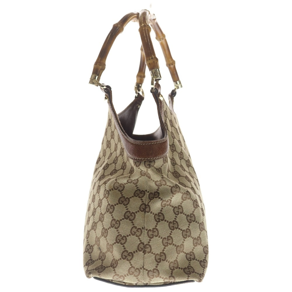 GUCCI(グッチ) バンブー GGキャンバス ハンドバッグ トートバッグ ブラウン×ベージュ レザー×キャンバス 137395 ゴールド金具 レディース