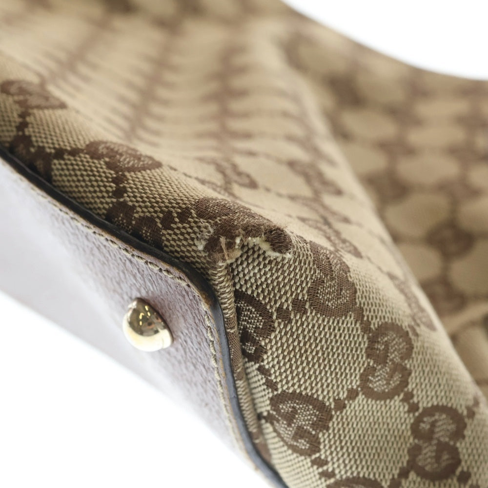 GUCCI(グッチ) バンブー GGキャンバス ハンドバッグ トートバッグ ブラウン×ベージュ レザー×キャンバス 137395 ゴールド金具 レディース