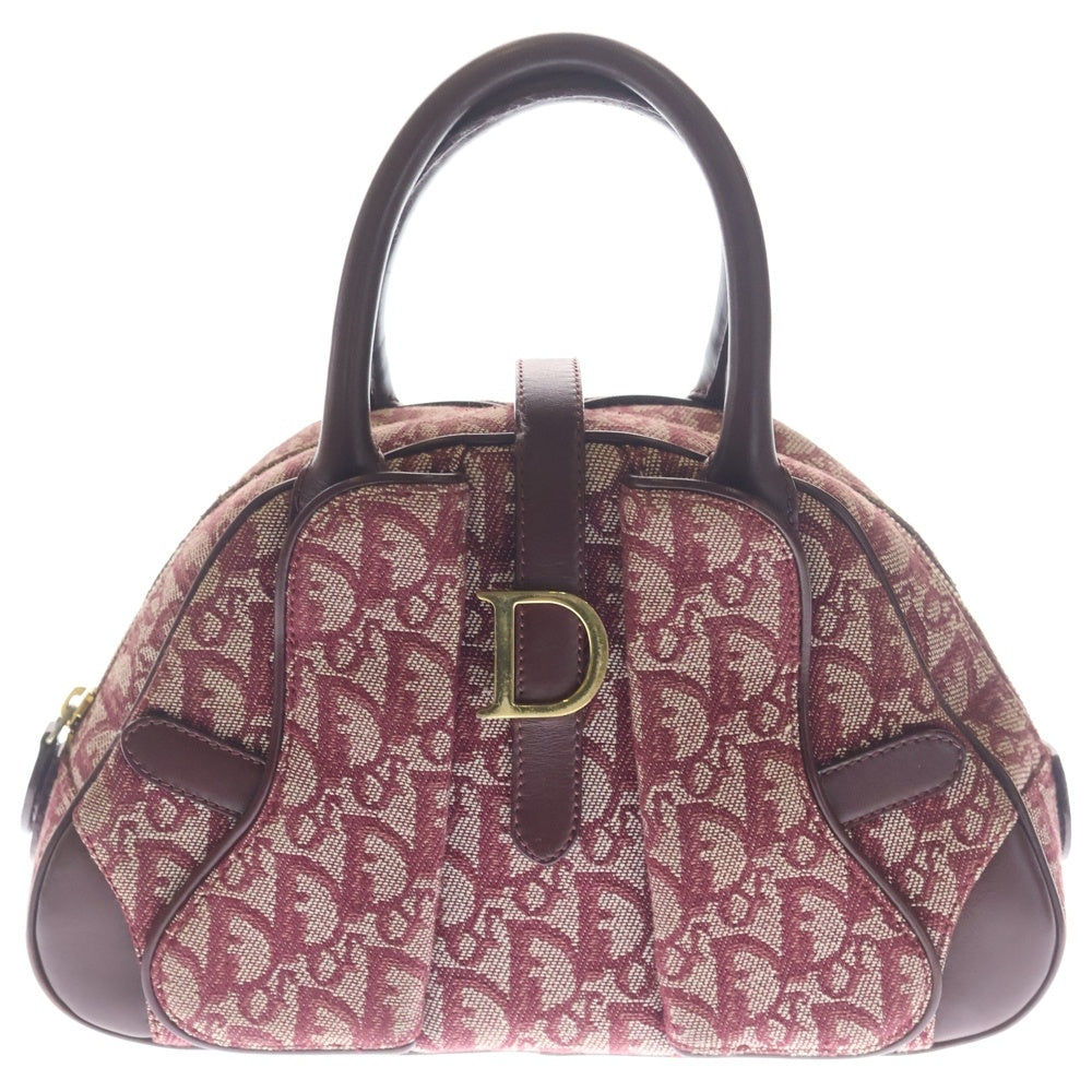 Christian Dior(クリスチャンディオール) トロッター ダブルサドル ハンドバッグ ボルドー ワインレッド レザー×キャンバス ゴールド金具 レディース