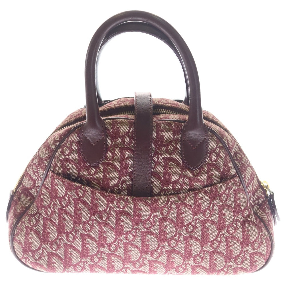 Christian Dior(クリスチャンディオール) トロッター ダブルサドル ハンドバッグ ボルドー ワインレッド レザー×キャンバス ゴールド金具 レディース
