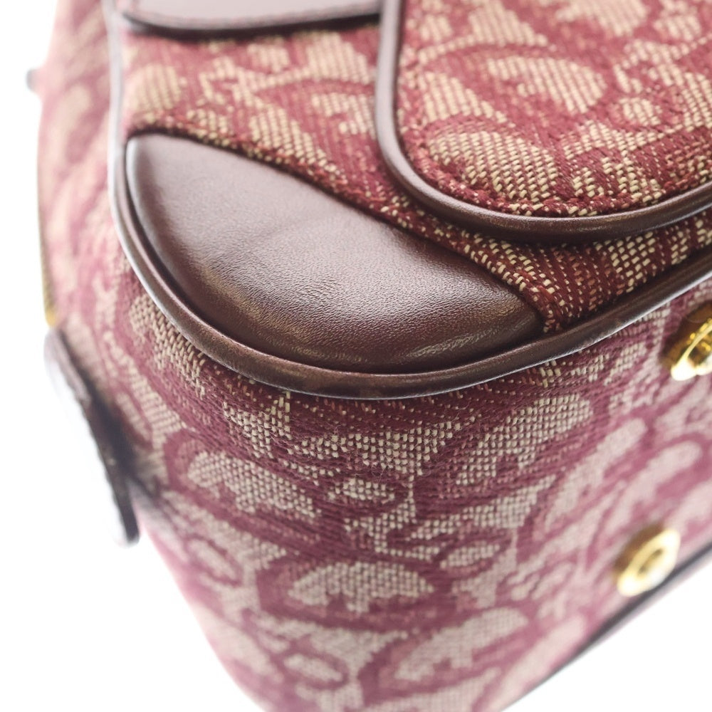 Christian Dior(クリスチャンディオール) トロッター ダブルサドル ハンドバッグ ボルドー ワインレッド レザー×キャンバス ゴールド金具 レディース