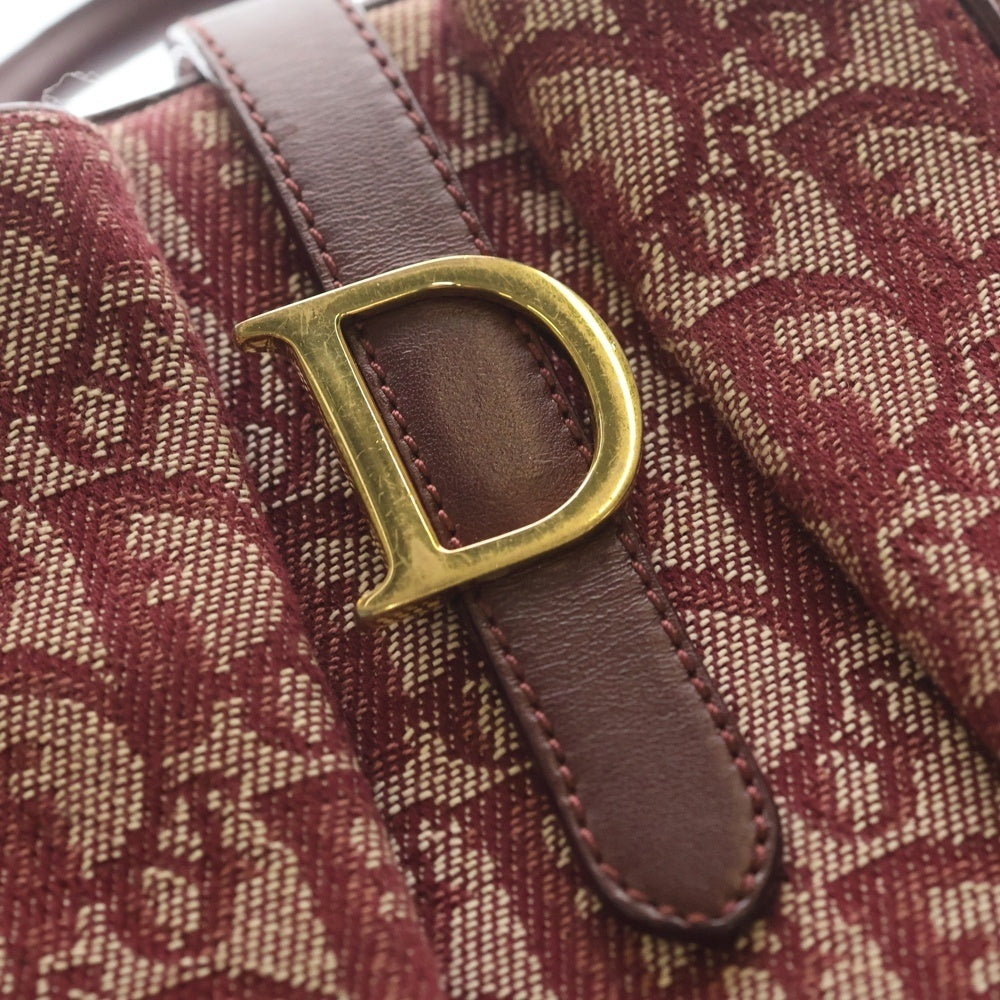 Christian Dior(クリスチャンディオール) トロッター ダブルサドル ハンドバッグ ボルドー ワインレッド レザー×キャンバス ゴールド金具 レディース