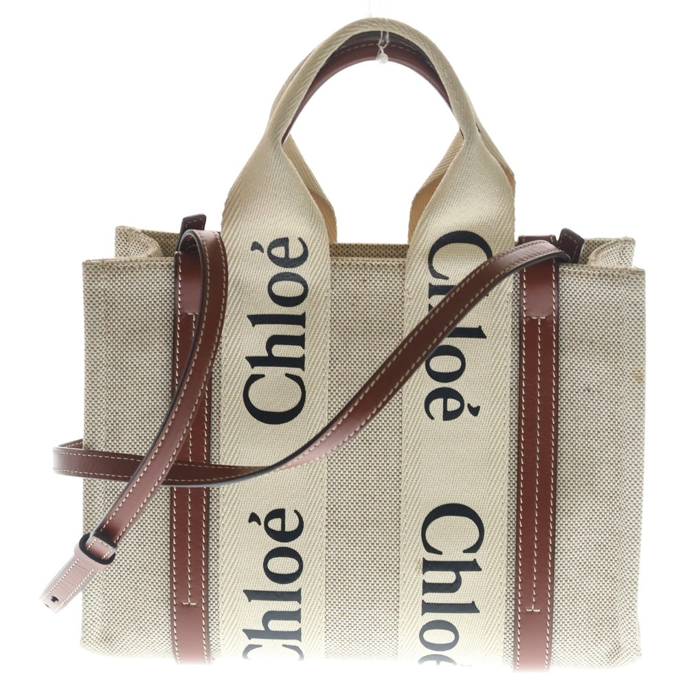 Chloe(クロエ) ウッディ キャンバス レザー 2WAY ハンド ショルダー トートバッグ ベージュ/ブラウン レディース