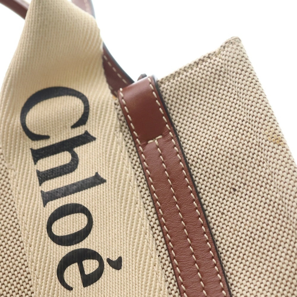 Chloe(クロエ) ウッディ キャンバス レザー 2WAY ハンド ショルダー トートバッグ ベージュ/ブラウン レディース