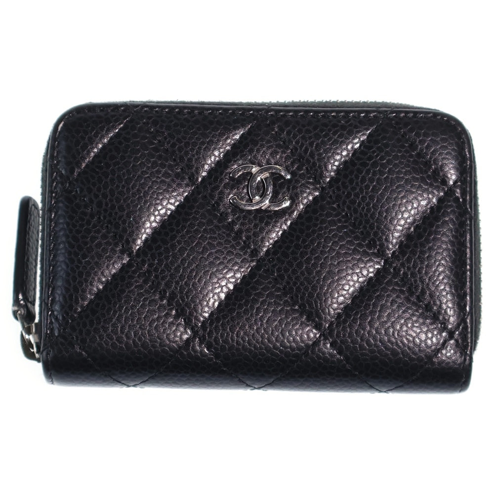 CHANEL(シャネル) マトラッセ コインケース ミニ財布 ブラック キャビアスキン シルバー金具 レディース