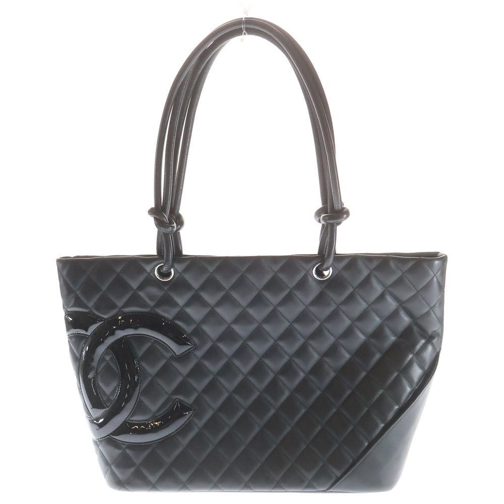 CHANEL(シャネル) カンボンライン ココマーク ラムスキン パテント レザー トートバッグ シルバー金具 ブラック 14番台 A25169 レディース