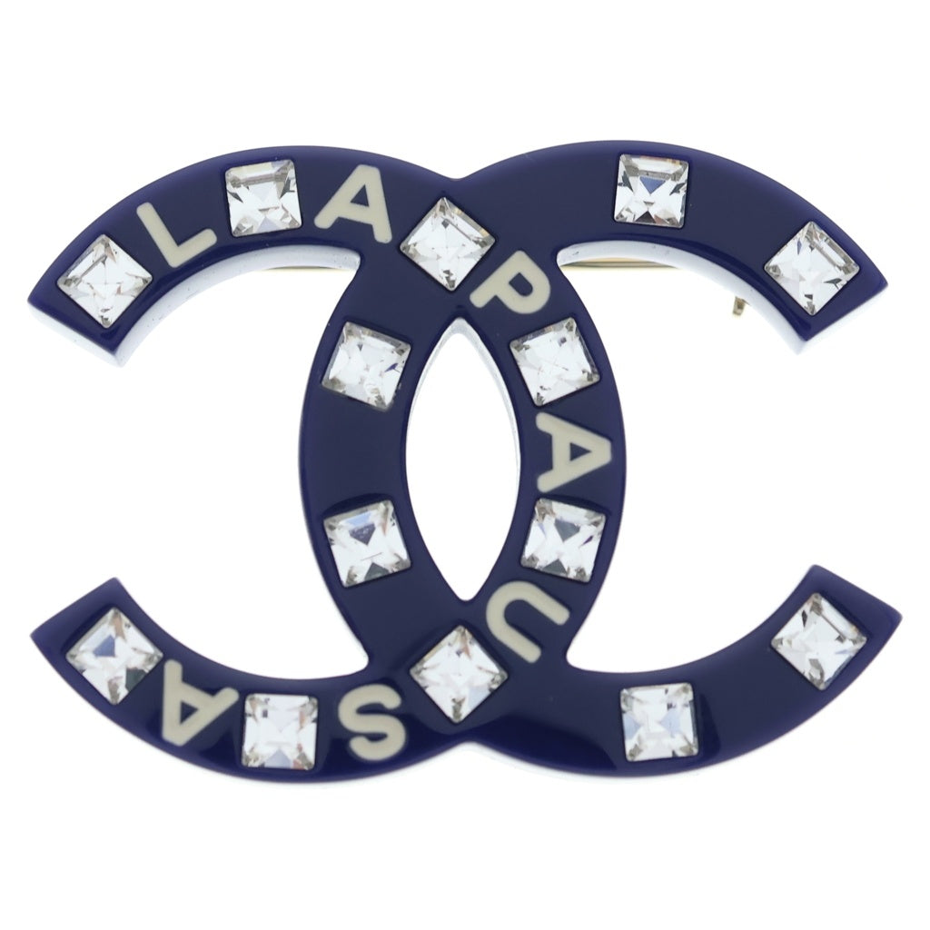 CHANEL(シャネル) ココマーク ラインストーンブローチ ピンバッジ ネイビー ブルー レディース