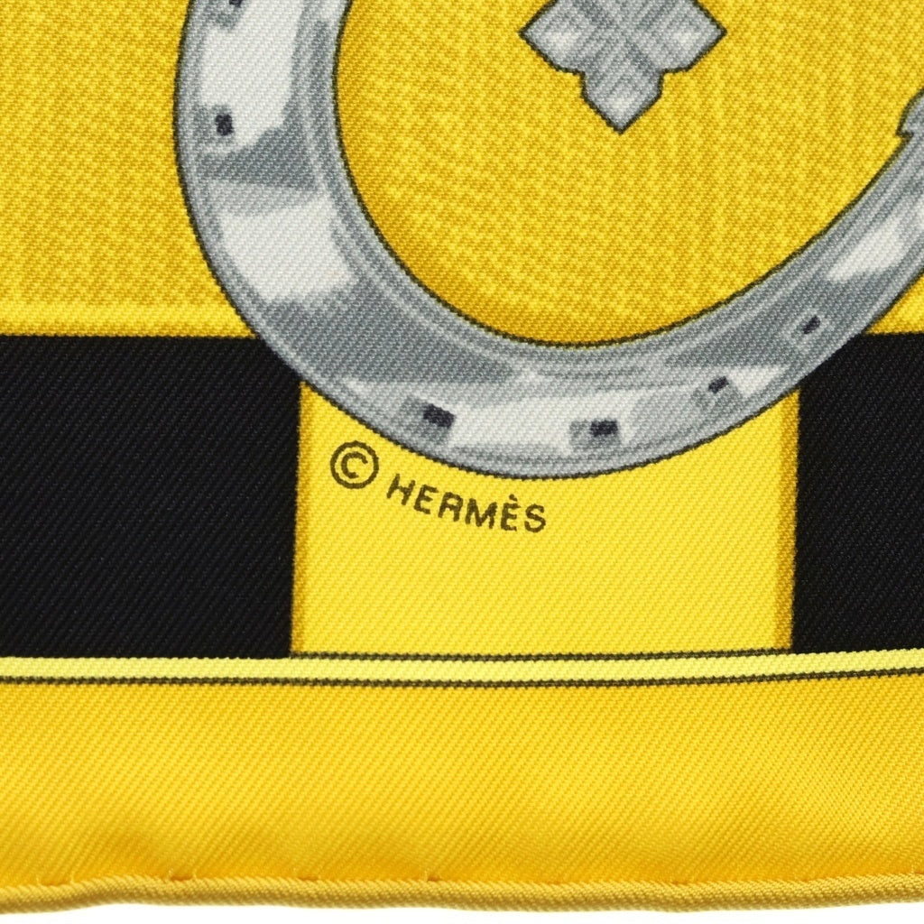 HERMES(エルメス) カレ45 ポルト・ボヌール シルクスカーフ ブラック×イエロー レディース