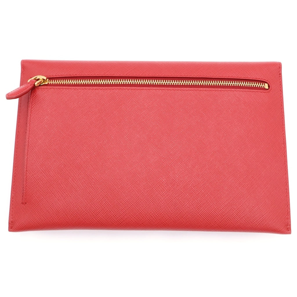 PRADA(プラダ) レタークラッチバック セカンドバッグ フォーコ 収納 レッド レザー 1MF014 ゴールド金具 レディース