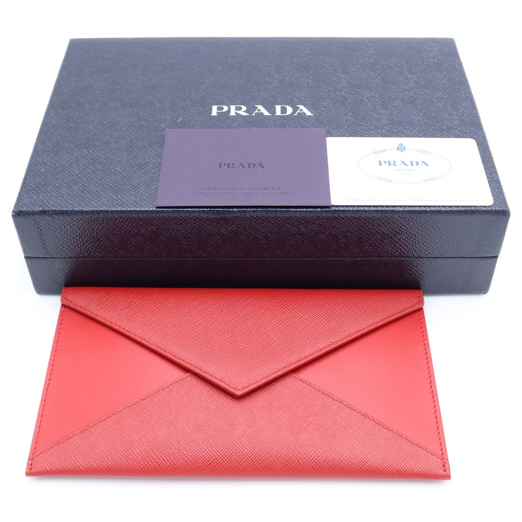PRADA(プラダ) レタークラッチバック セカンドバッグ フォーコ 収納 レッド レザー 1MF014 ゴールド金具 レディース
