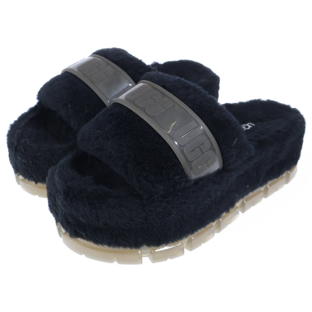 UGG(アグ) FLUFFITA フラッフィータ クリア ラバーロゴ ボア 厚底サンダル シューズ ブラック レディース