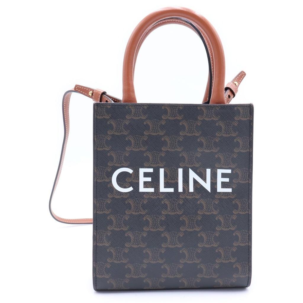 CELINE(セリーヌ) トリオンフ バーティカルカバ ミニ 2WAYバッグ ショルダーバッグ ミニトートバッグ ブラウン レザー×PVC ゴールド金具 レディース