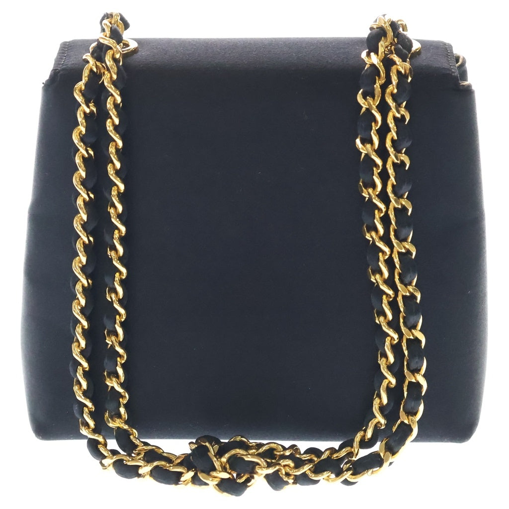 CHANEL(シャネル) カメリア ミニフラップ 2WAY チェーンショルダー ハンドバッグ ブラック サテン ゴールド金具 レディース