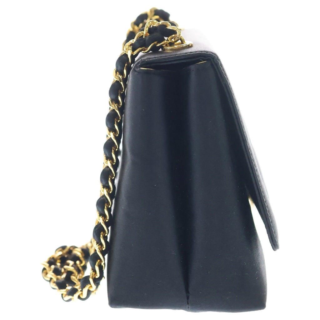 CHANEL(シャネル) カメリア ミニフラップ 2WAY チェーンショルダー ハンドバッグ ブラック サテン ゴールド金具 レディース