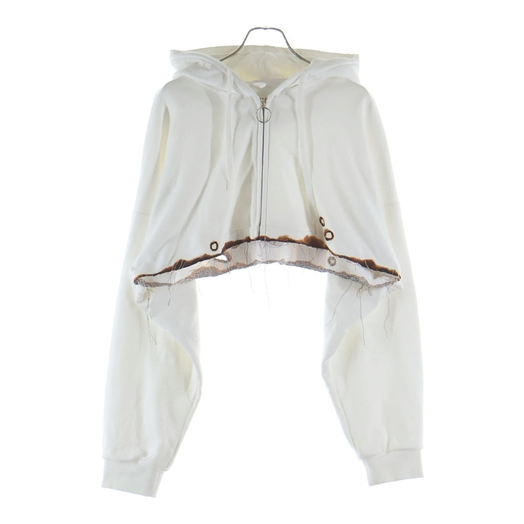 doublet(ダブレット) 22AW BURNING EMBROIDERY ZIP UP HOODIE バーニングエンブロイダリー バックプリント 刺繍 クロップド ジップアップ スウェットパーカー ホワイト 22AW27CS229 レディース