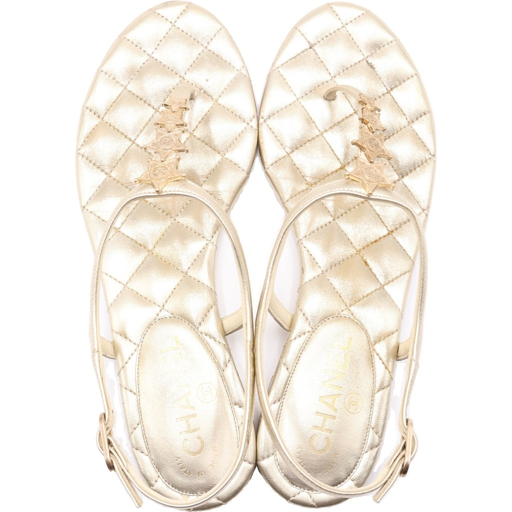 CHANEL(シャネル) マトラッセ ココマーク スター フラット トング ストラップ サンダル ゴールド レディース