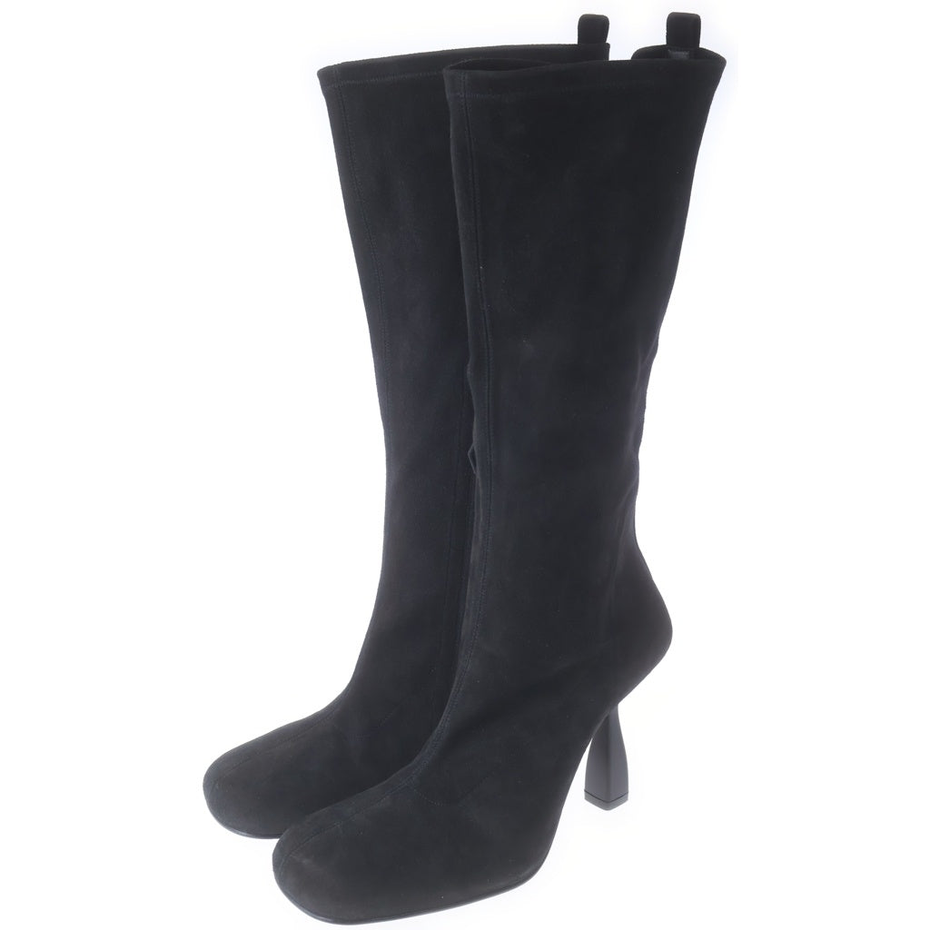 HERMES(エルメス) HALO ハロ スエードレザー スクエアトゥ サイドジップ ロングブーツ シューズ ブラック レディース