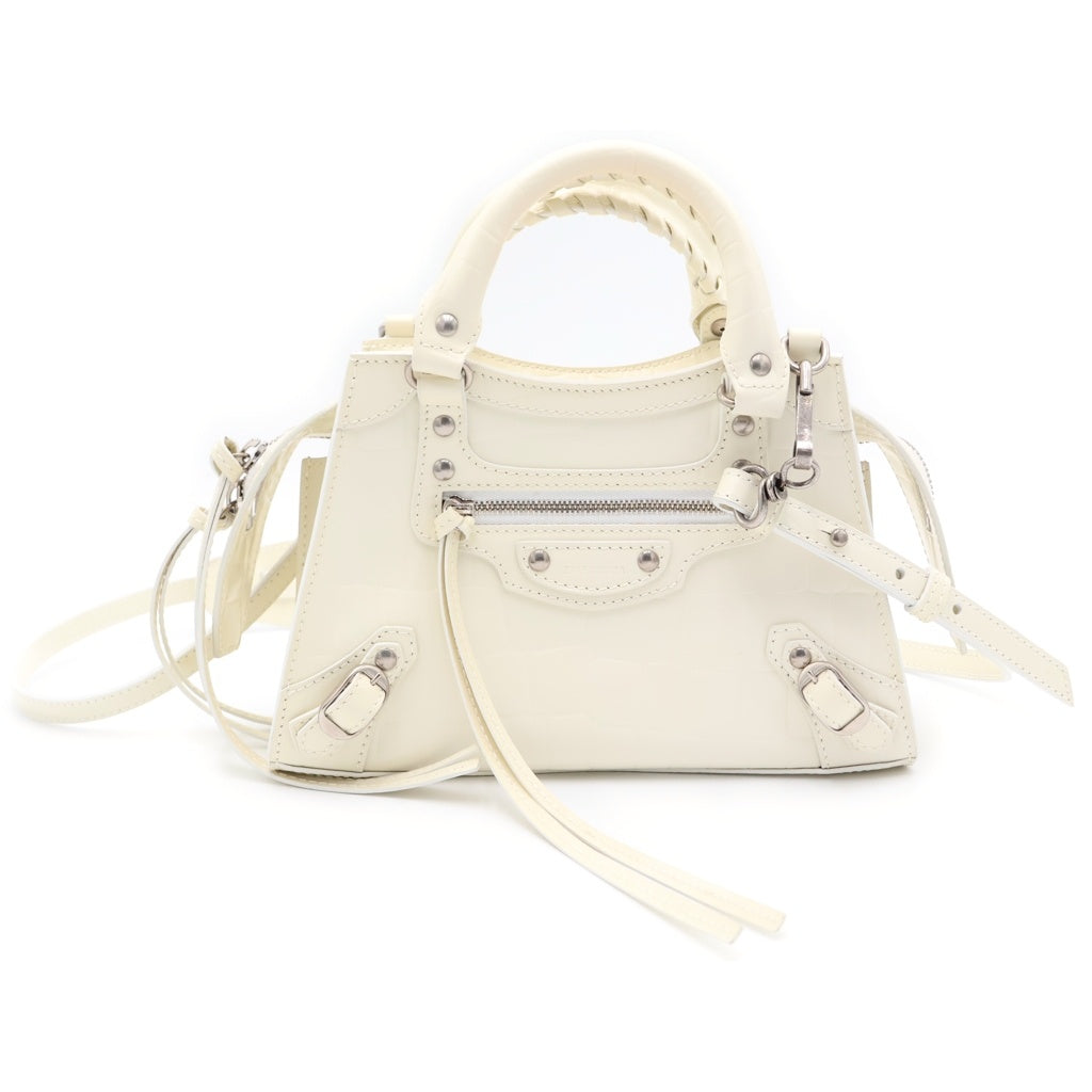BALENCIAGA(バレンシアガ) ネオクラシック ミニ 2WAYバッグ ハンドバッグ ショルダーバッグ アイボリー ホワイト 型押しクロコ 638524 シルバー金具 レディース