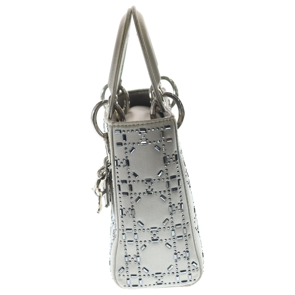 Christian Dior(クリスチャンディオール) レディディオール カナージュ ラインストーン 2WAYバッグ ハンドバッグ ショルダーバッグ グレー サテン シルバー金具 レディース