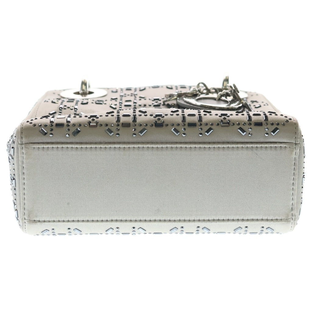 Christian Dior(クリスチャンディオール) レディディオール カナージュ ラインストーン 2WAYバッグ ハンドバッグ ショルダーバッグ グレー サテン シルバー金具 レディース